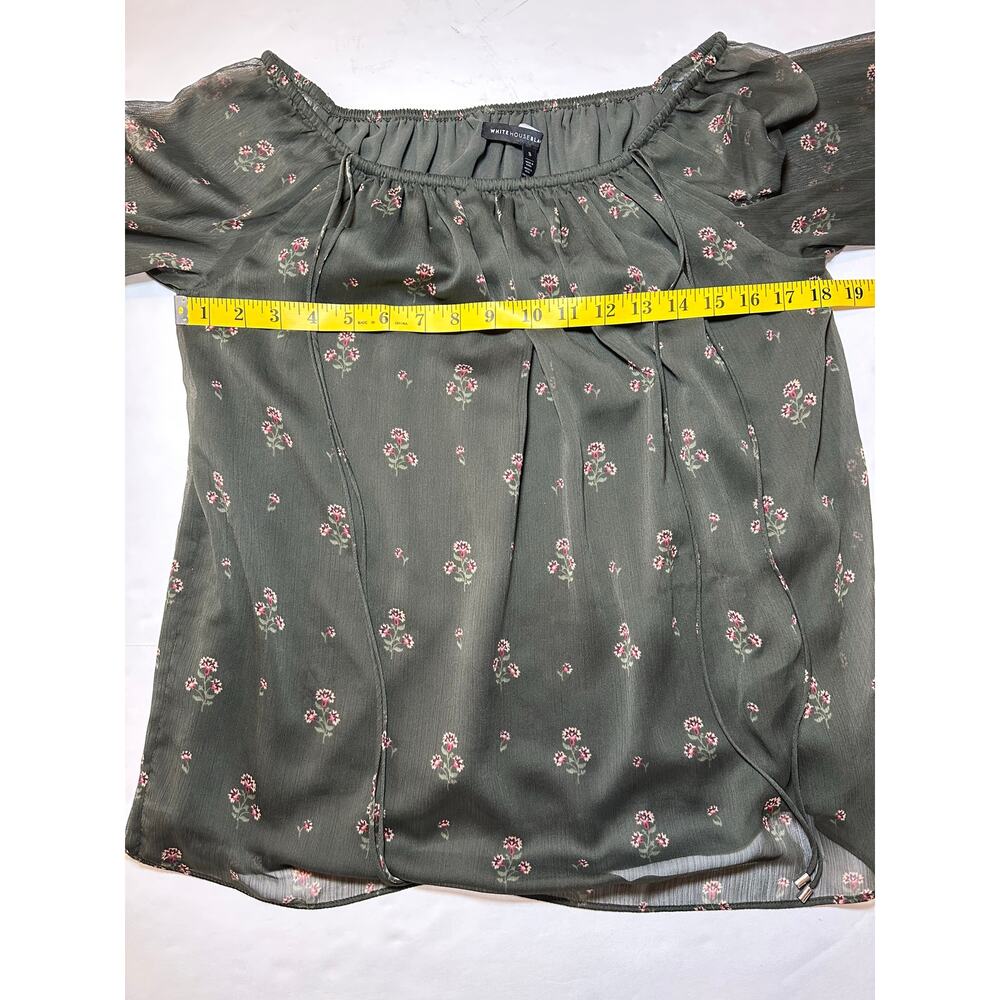 White House Black Market Women's Blouse Top Small Off Shoulder Olive Green - Picture 5 of 8